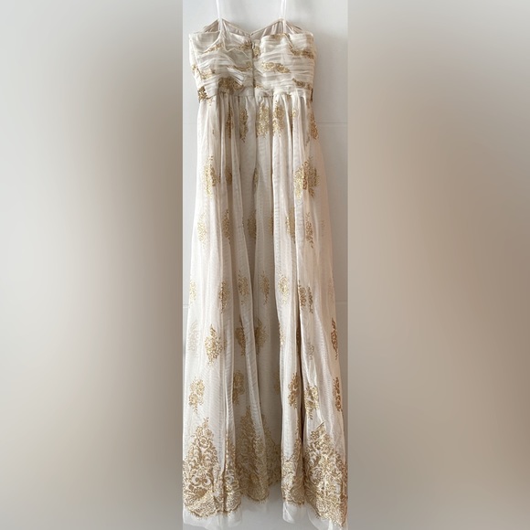 Blondie Nites by Stacy Sklar Cream and Gold Prom Dress - Picture 2 of 4